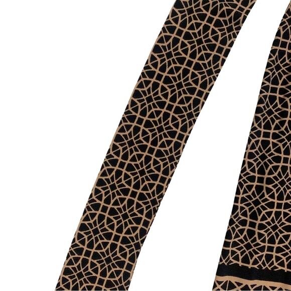 Black Tan Geometric Pattern Midi Dress Long Sleeves Large Petite Stretch Career - Picture 9 of 12